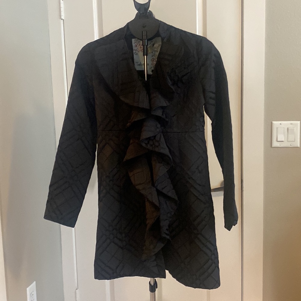 Anthropologie Tabitha Dusk Ruffles Textured Plaid Coat Size 4 - Picture 2 of 13